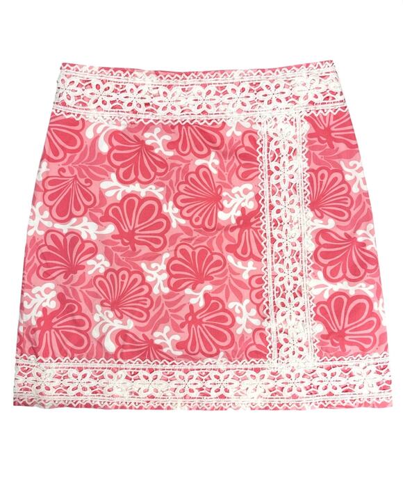 Lilly Pulitzer Dresses & Skirts - Lilly Pulitzer Women’s Sz 10 Pink Floral Lace Trim Mini Skirt Resort Preppy Y2K